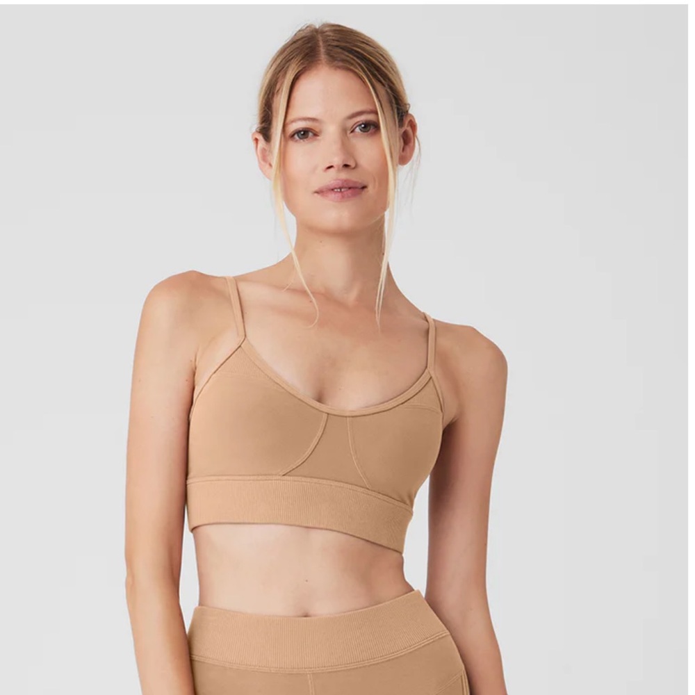 ALO Alosoft Head Start Bra Toasted Almond Active Sports Top S - Picture 3 of 8